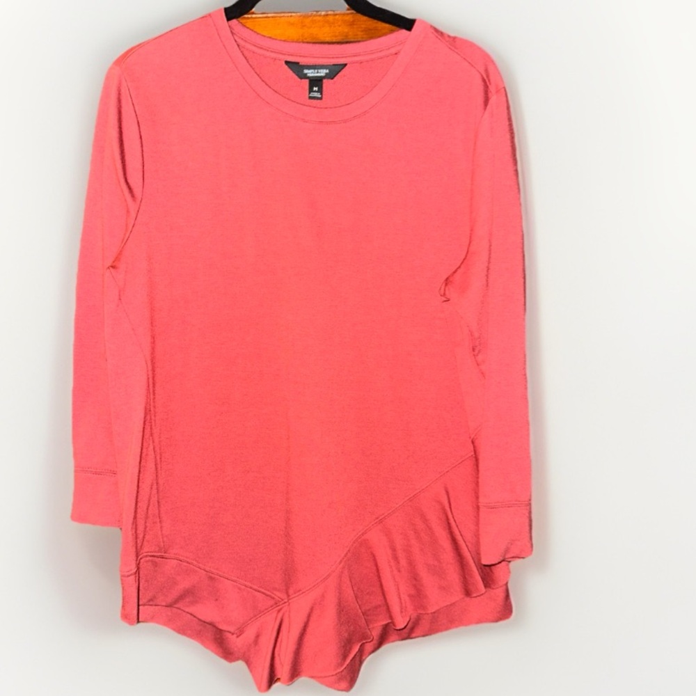 Simply Vera Vera Wang Coral Ruffle-Hem Long Sleeve Top - Picture 2 of 4
